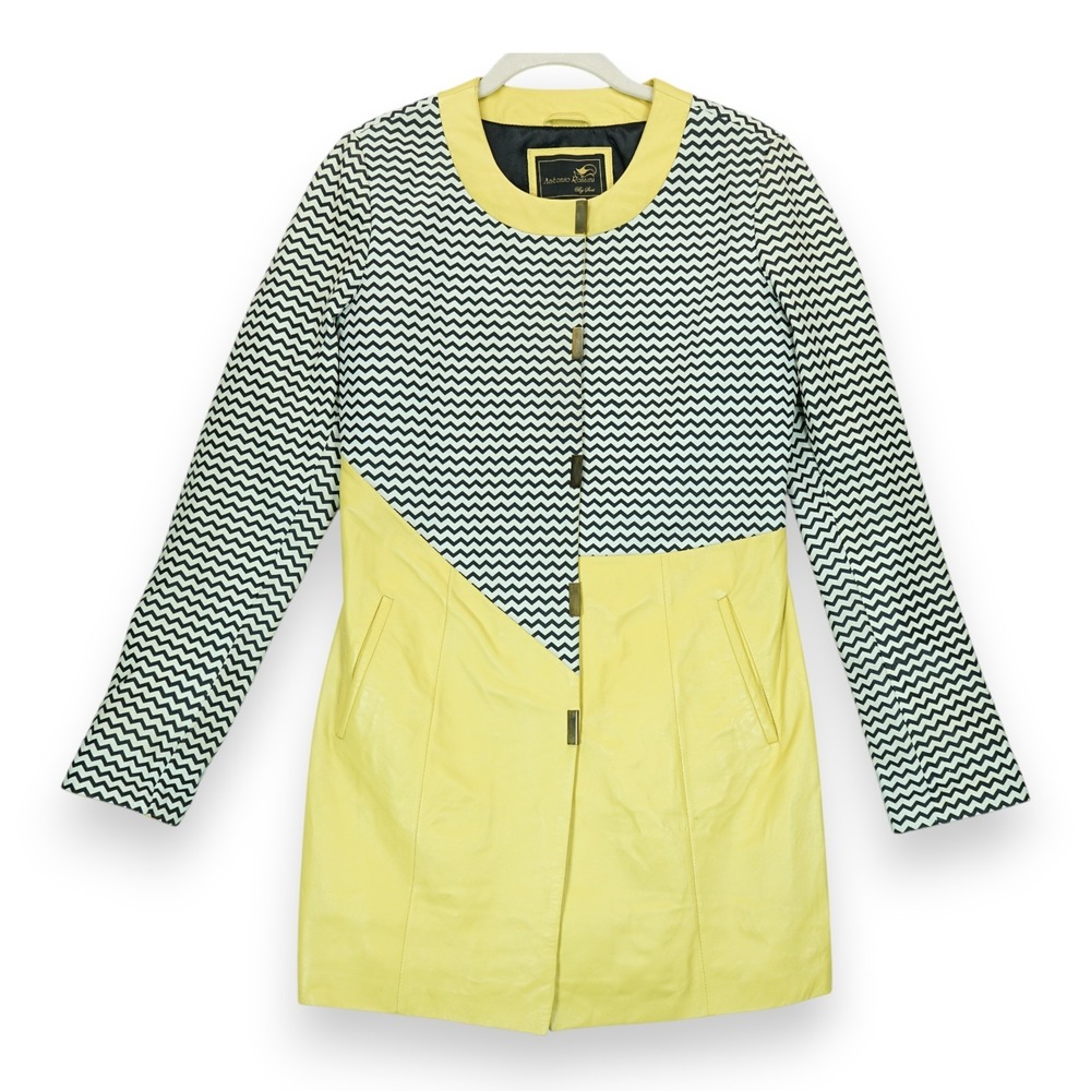 Antonio Rossini Women's Leather Jacket Colorblock Medium Snap‎ Closure Yellow